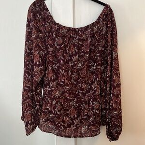 Off the shoulder, peplum long sleeve shirt – loft size large